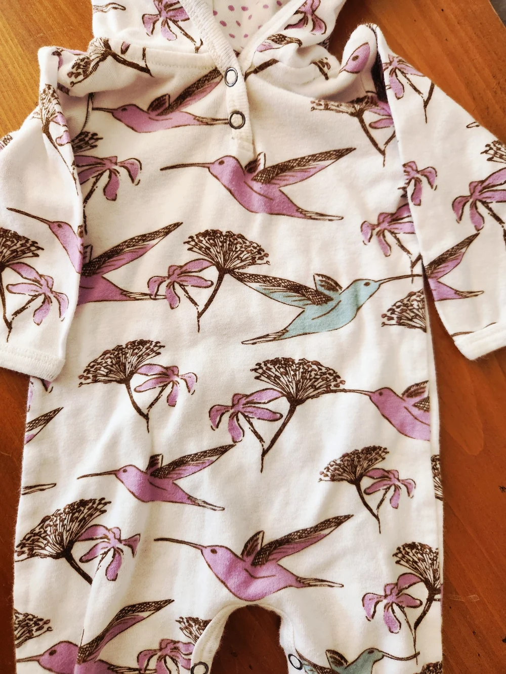 Milkbarn 3-6 Month Hooded One-Piece with Bird Print